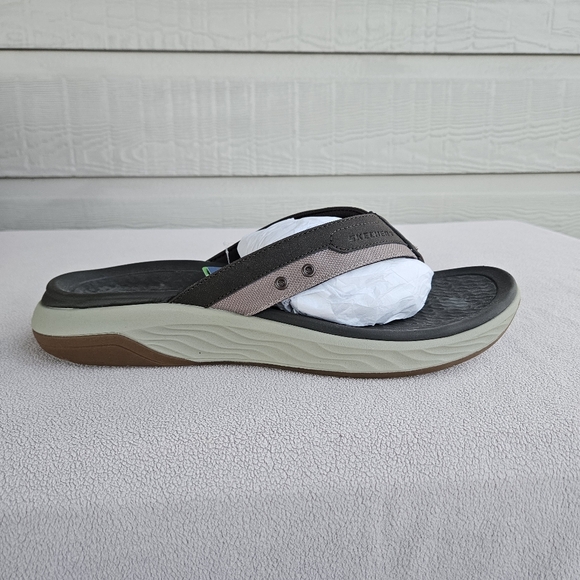 Skechers Silva Falco Thong Flip Flop Sandal Men 13 Brown Relaxed Fit Vegan - Picture 2 of 11